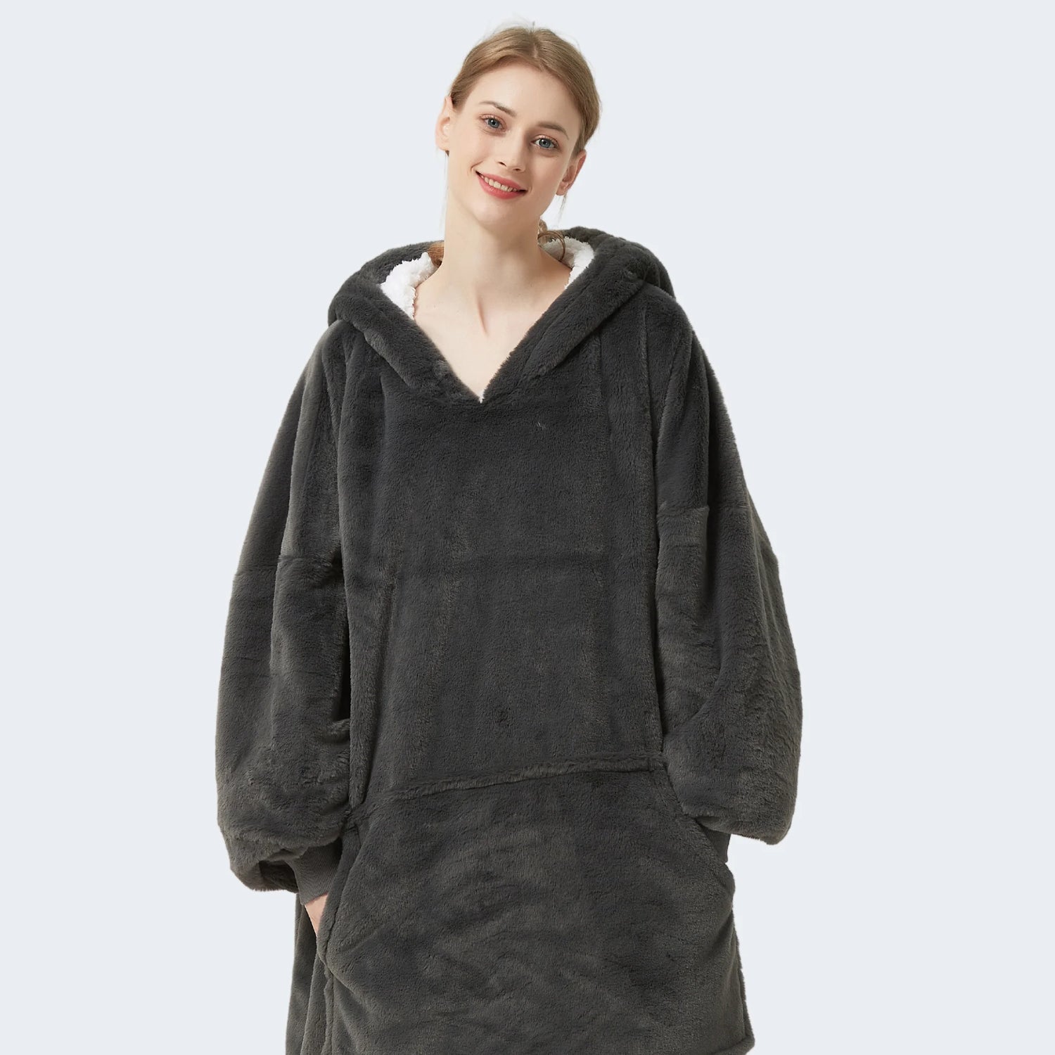 Couverture à capuche surdimensionnée avec manches Sweatshirt Plaid Hiver  Polaire Hoody Femmes Pocket Femme Sweat à capuche Femme Noël