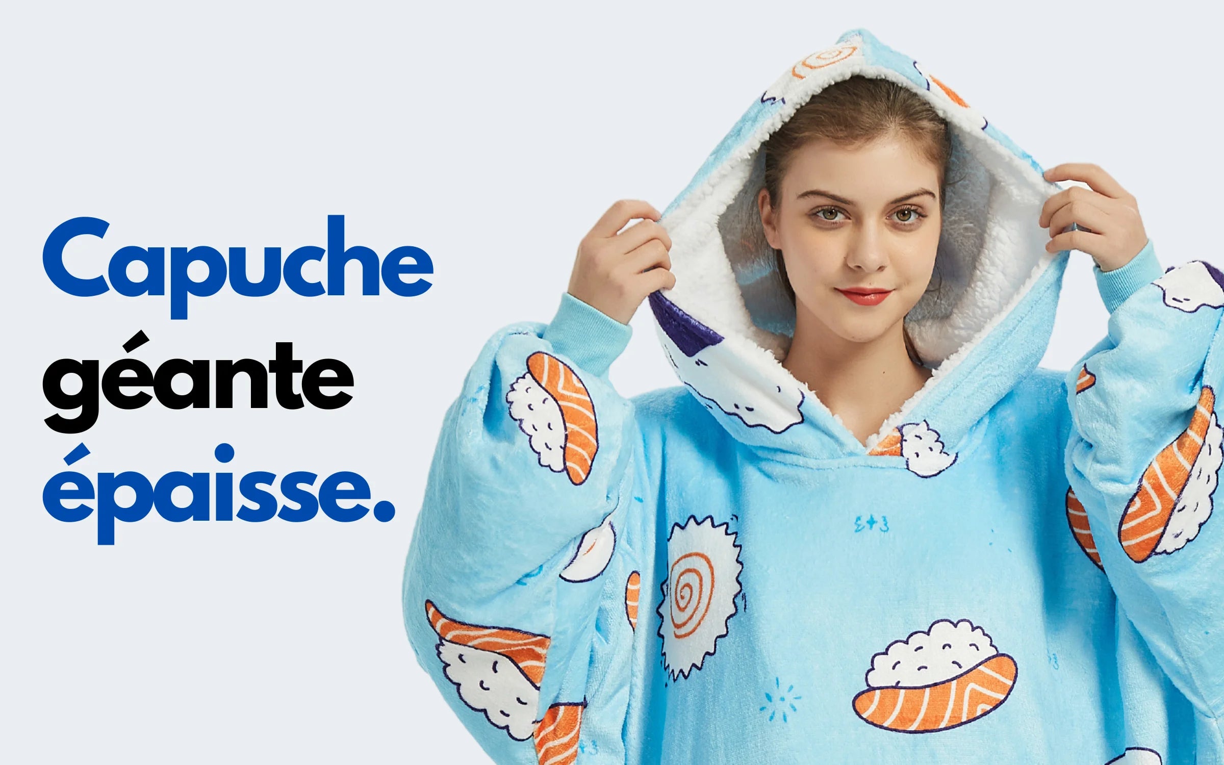 capuche géante épaisse sweat à capuche femme sushi