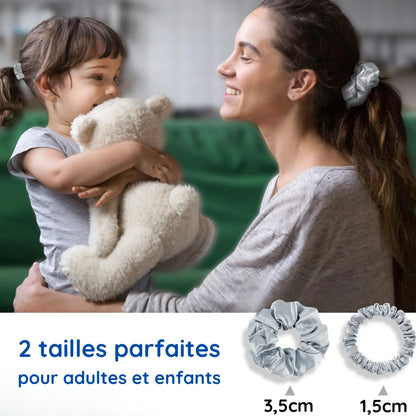 chouchou soie adulte enfant maman fille gris argent 