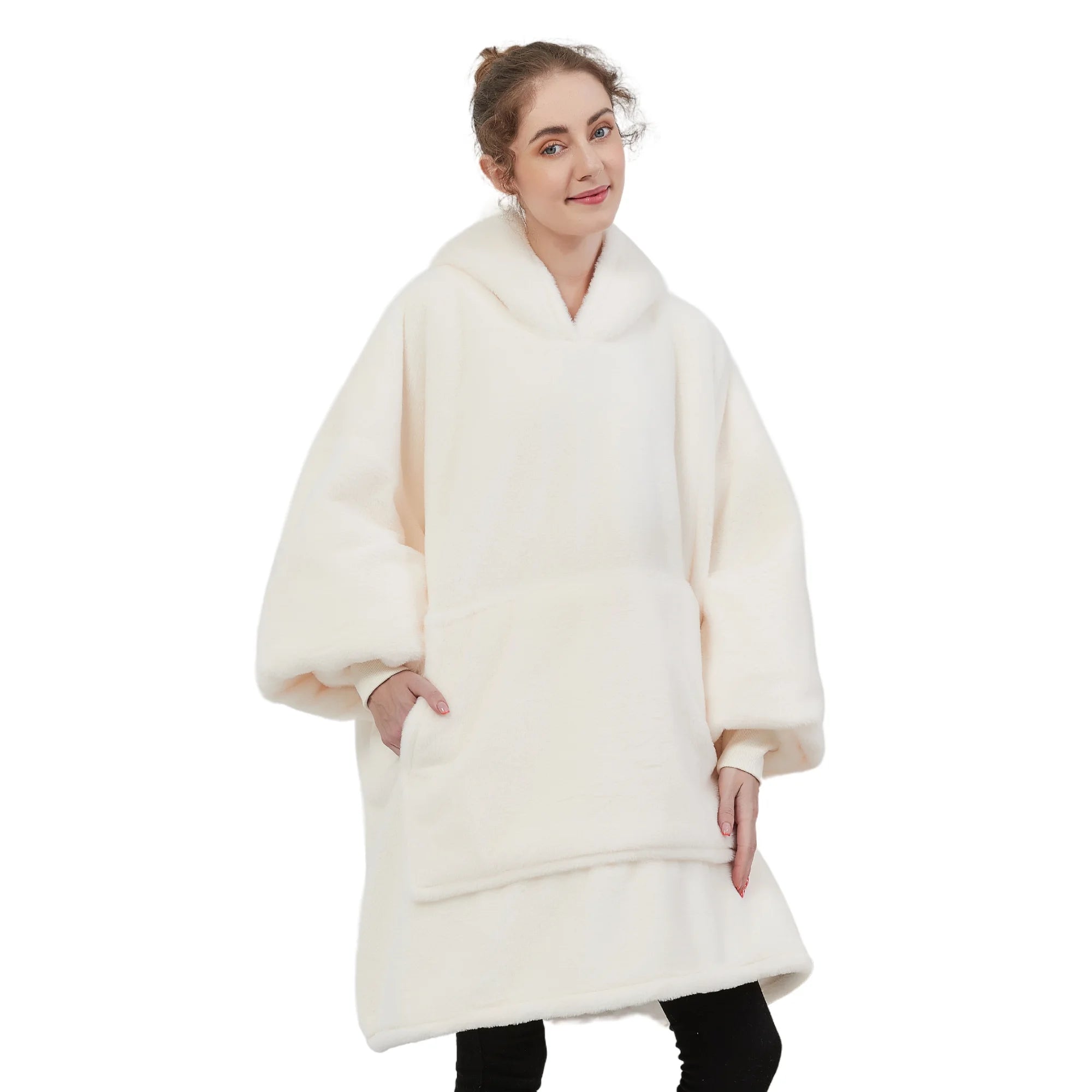 White Teddy Fleece Women Hoodie Blanket