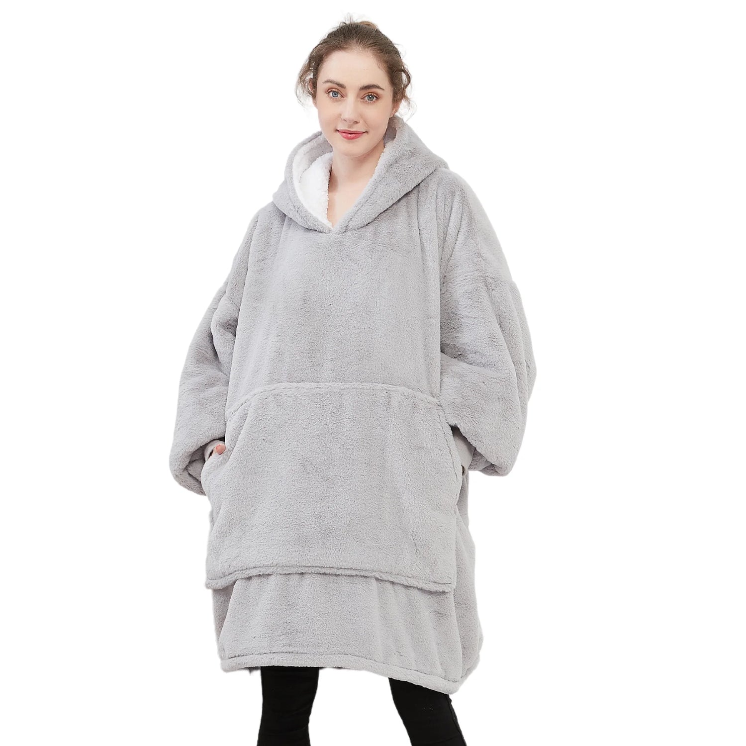 Light Grey Teddy Fleece Women's Hoodie Blanket