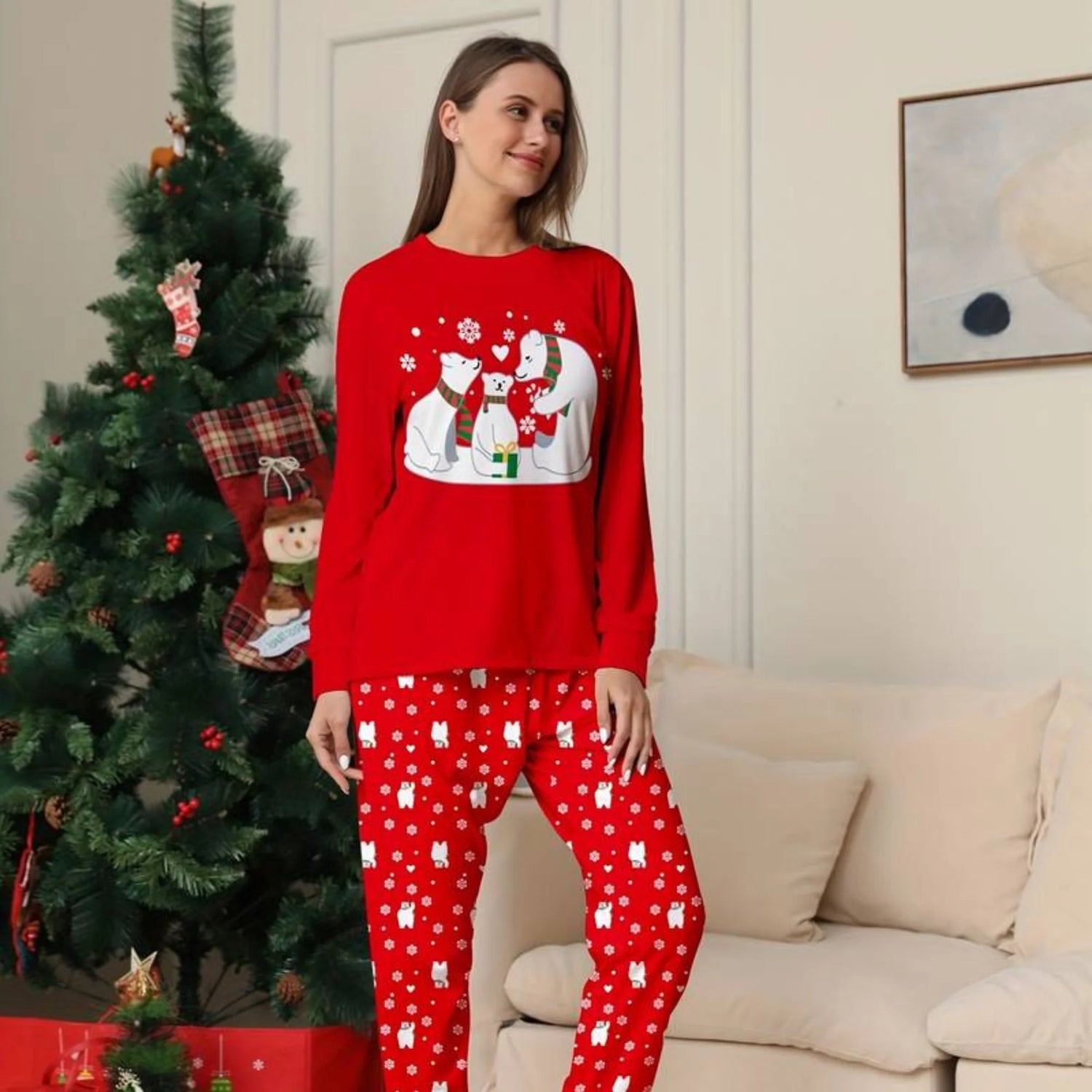 pyjama de noel femme col rond Famille Ours Polaire