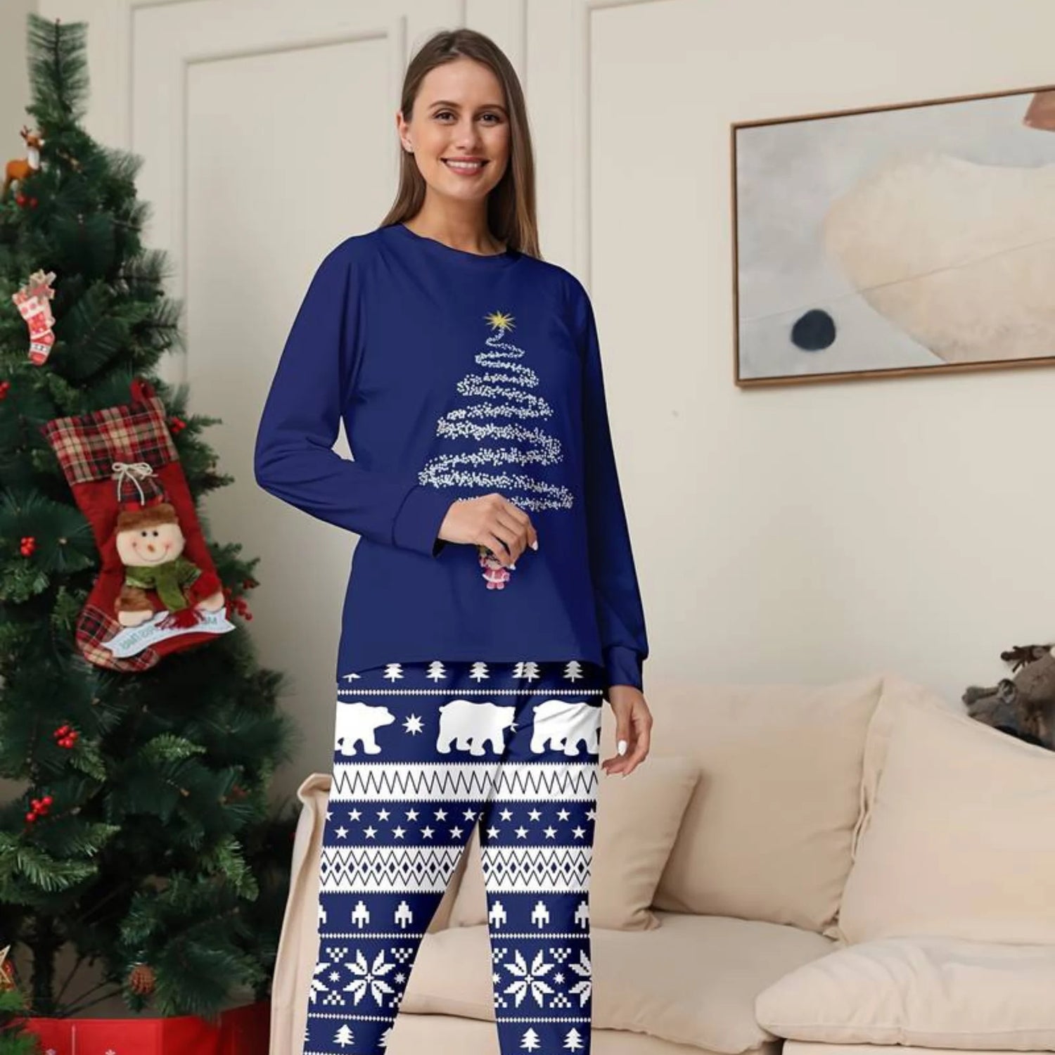 pyjama de noel femme manches longues Sapin Étoilé et Ours Polaire