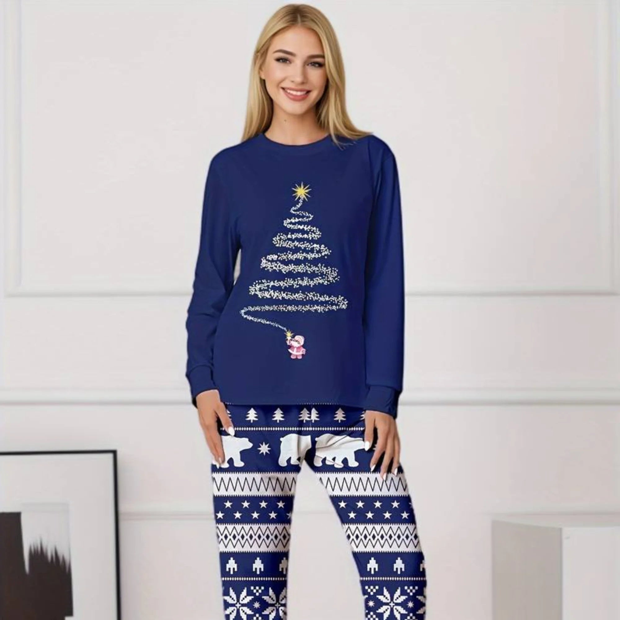 pyjama de noel femme polyester Sapin Étoilé et Ours Polaire