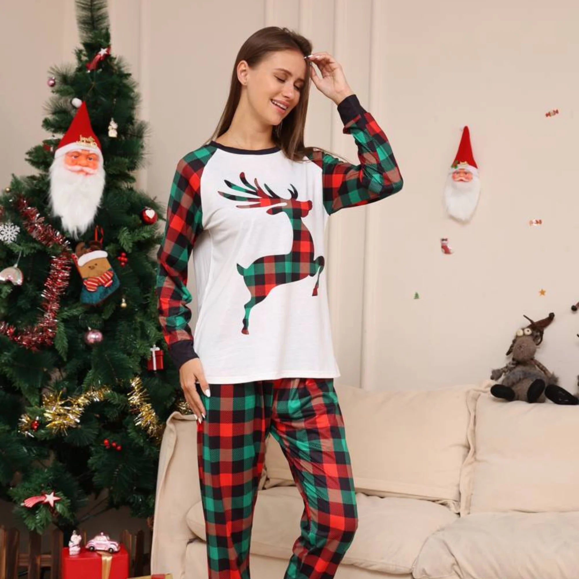 pyjama de noel femme polyester renne écossais