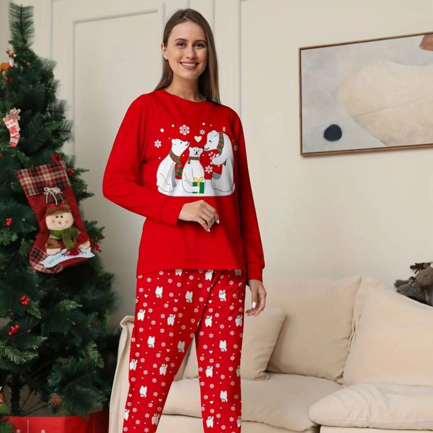 pyjama de noel femme rouge Famille Ours Polaire