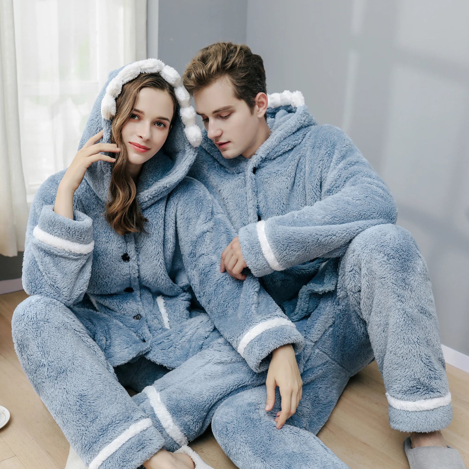 pyjama pilou pilou bleu couple