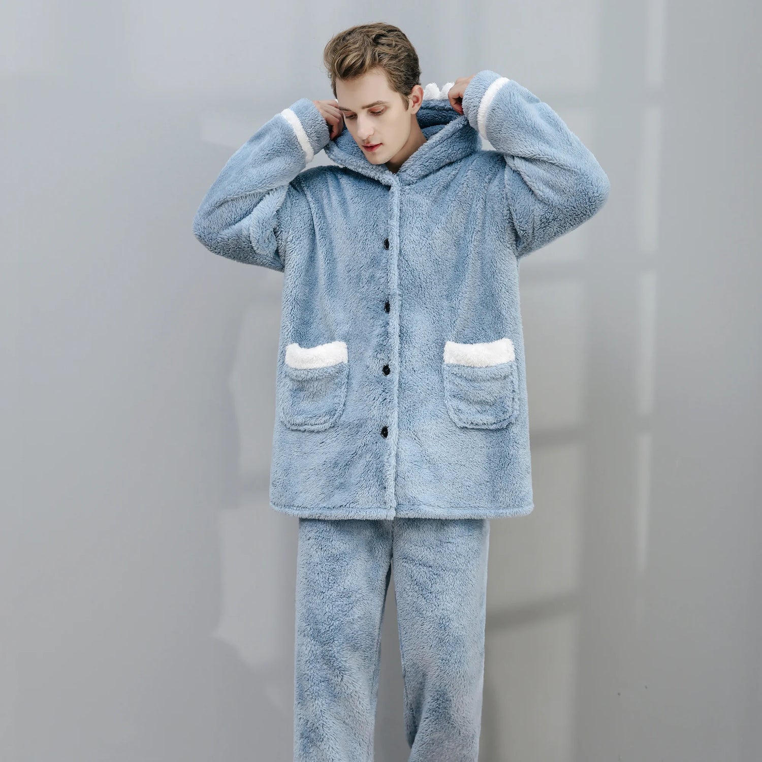 Pyjama Pilou Pilou Homme Bleu avec Doublure Polaire