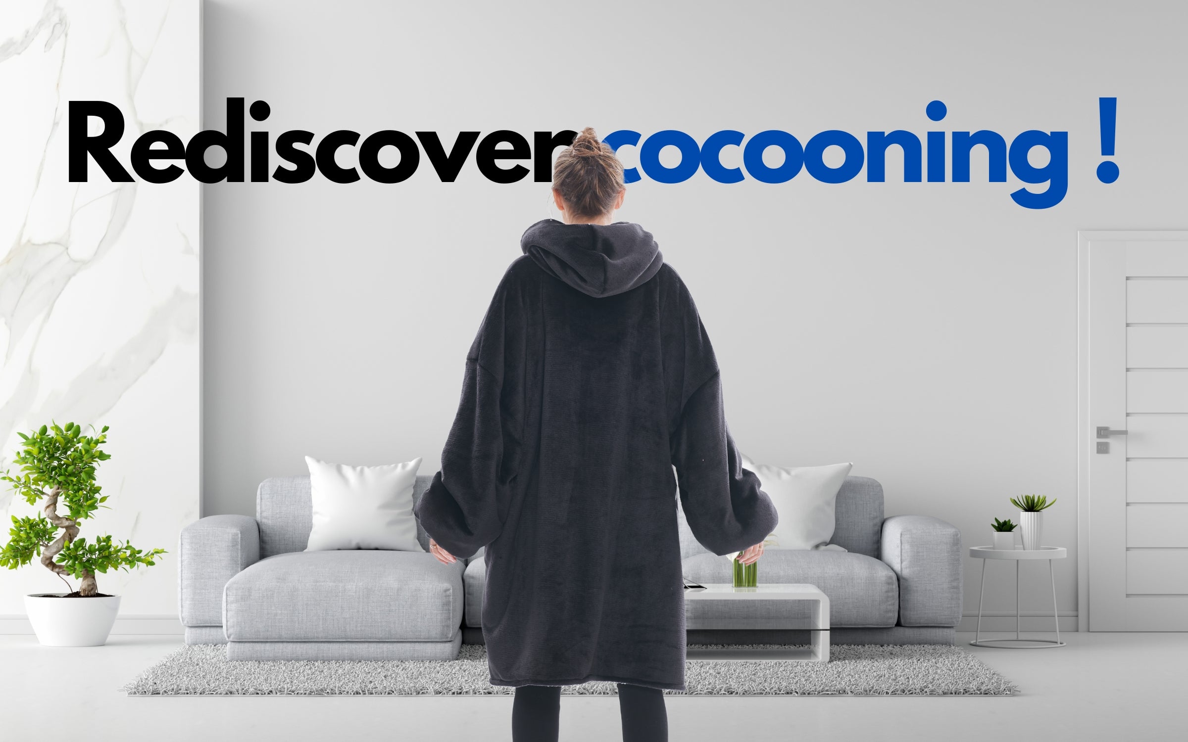 Load video: Rediscover cocooning women&#39;s plaid sweater black sherpa fleece lining sofa bedroom bed living room The Oversized Hoodie