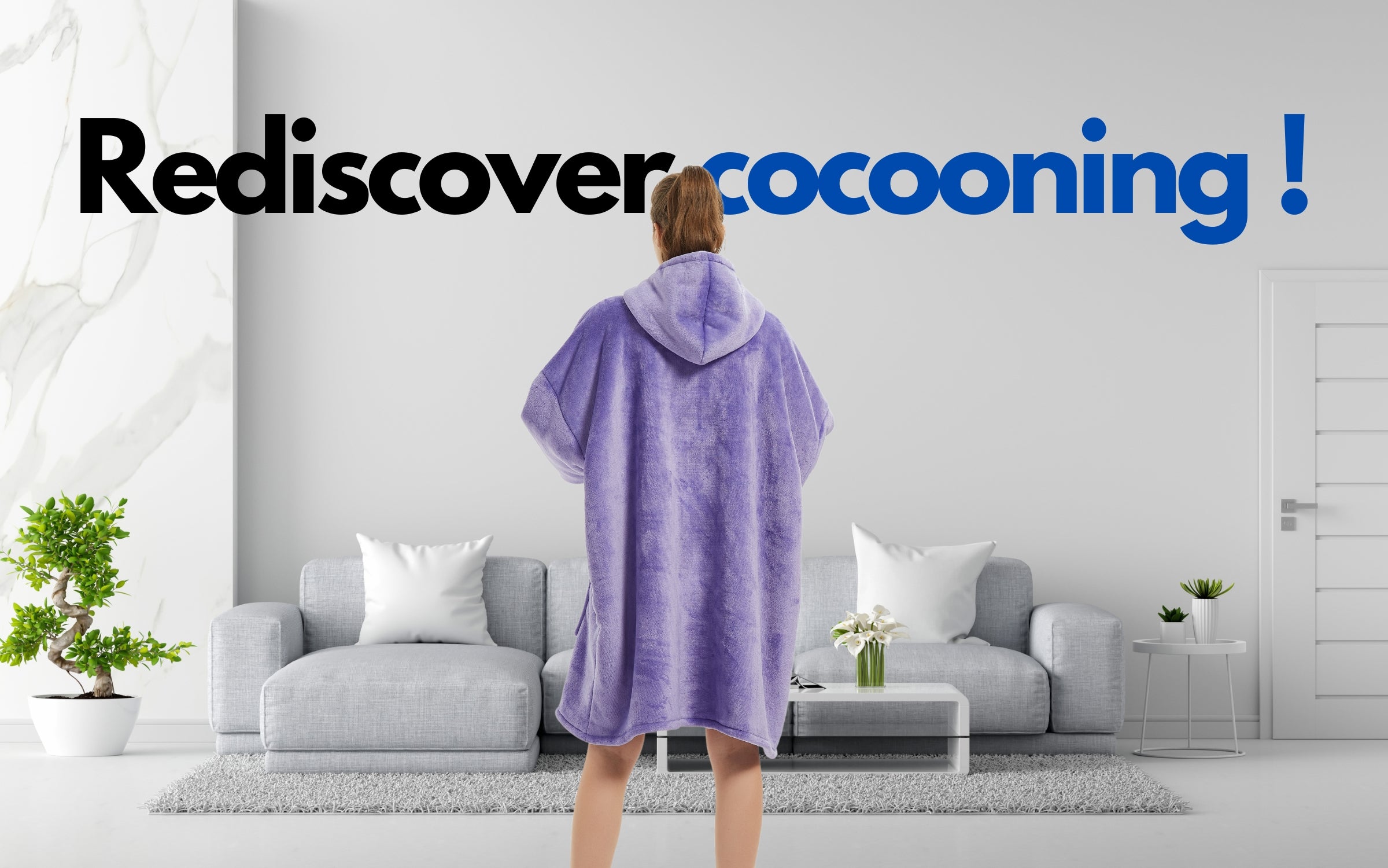 Load video: Rediscover cocooning women&#39;s plaid sweater purple sherpa fleece lining sofa bedroom bed living room The Oversized Hoodie