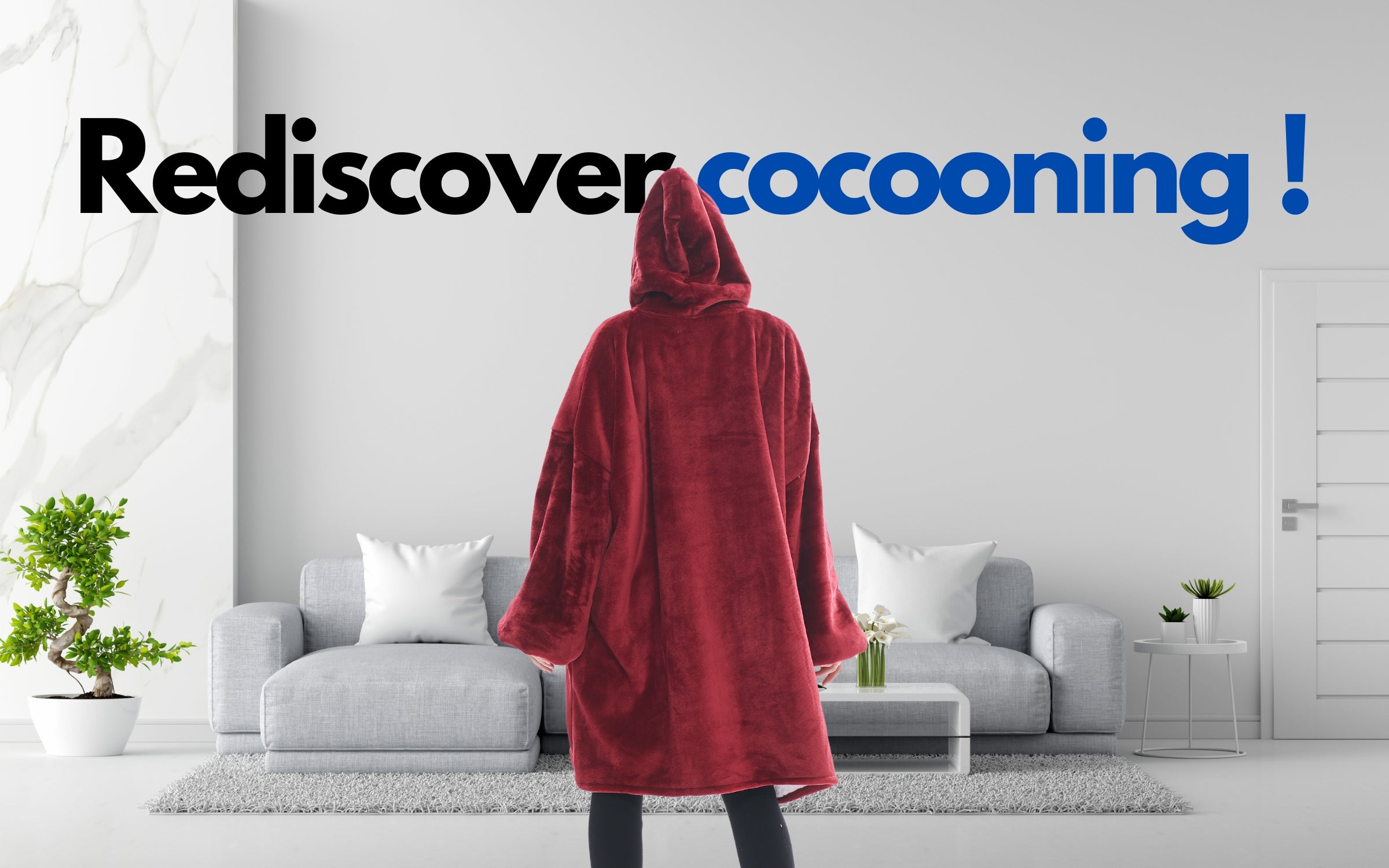 Load video: Rediscover cocooning women&#39;s plaid sweater red sherpa fleece lining sofa bedroom bed living room The Oversized Hoodie