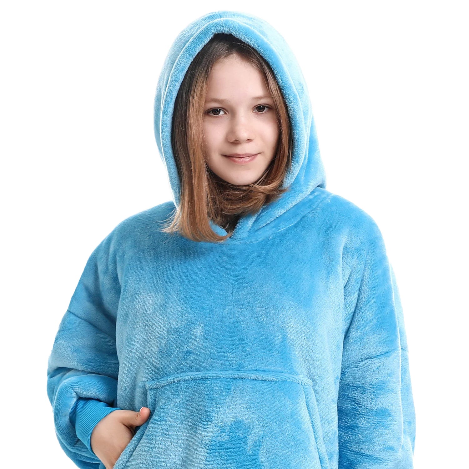 Children's Plaid Sweatshirt Azure Blue, Plaid Hooded Sweater