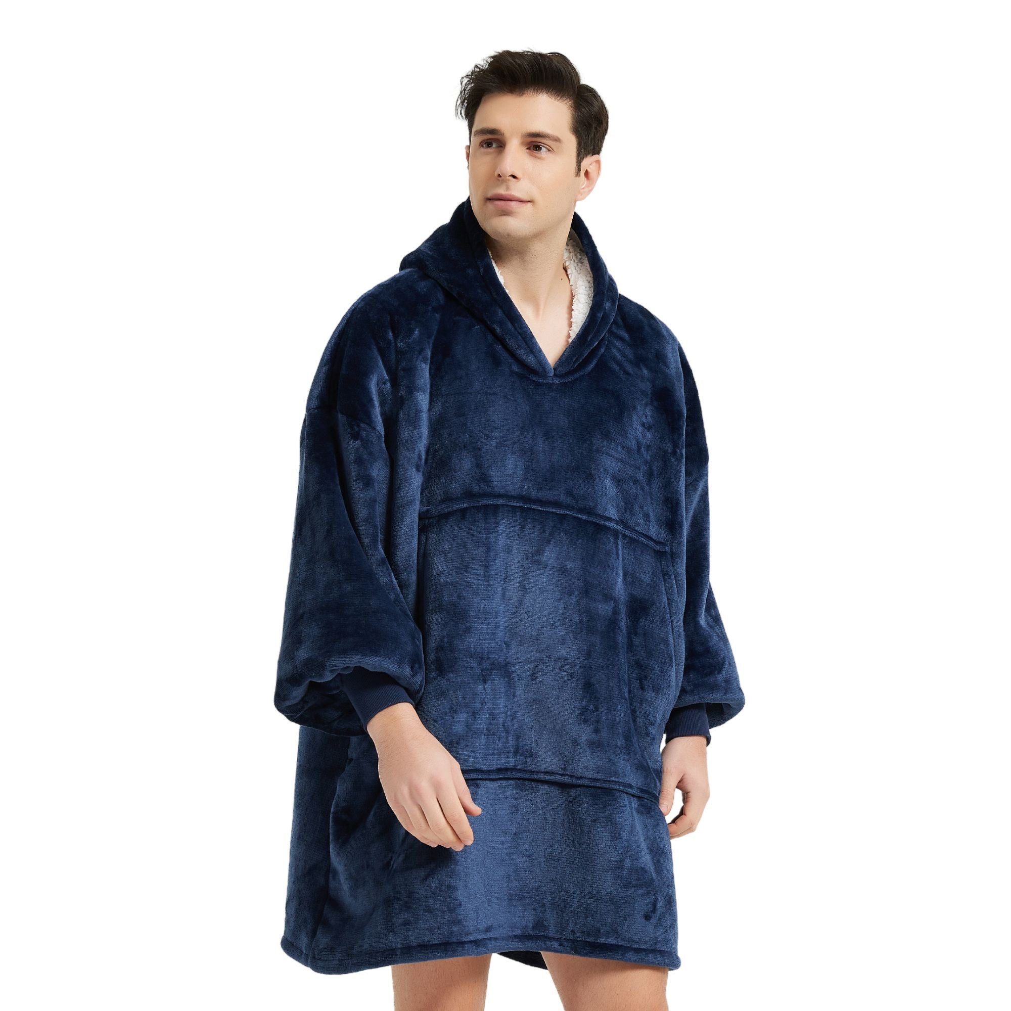 Meilleur Pull Plaid au monde France Homme Bleu Sweat Polaire Géant grande capuche fourrée doublée The Oversized Hoodie 