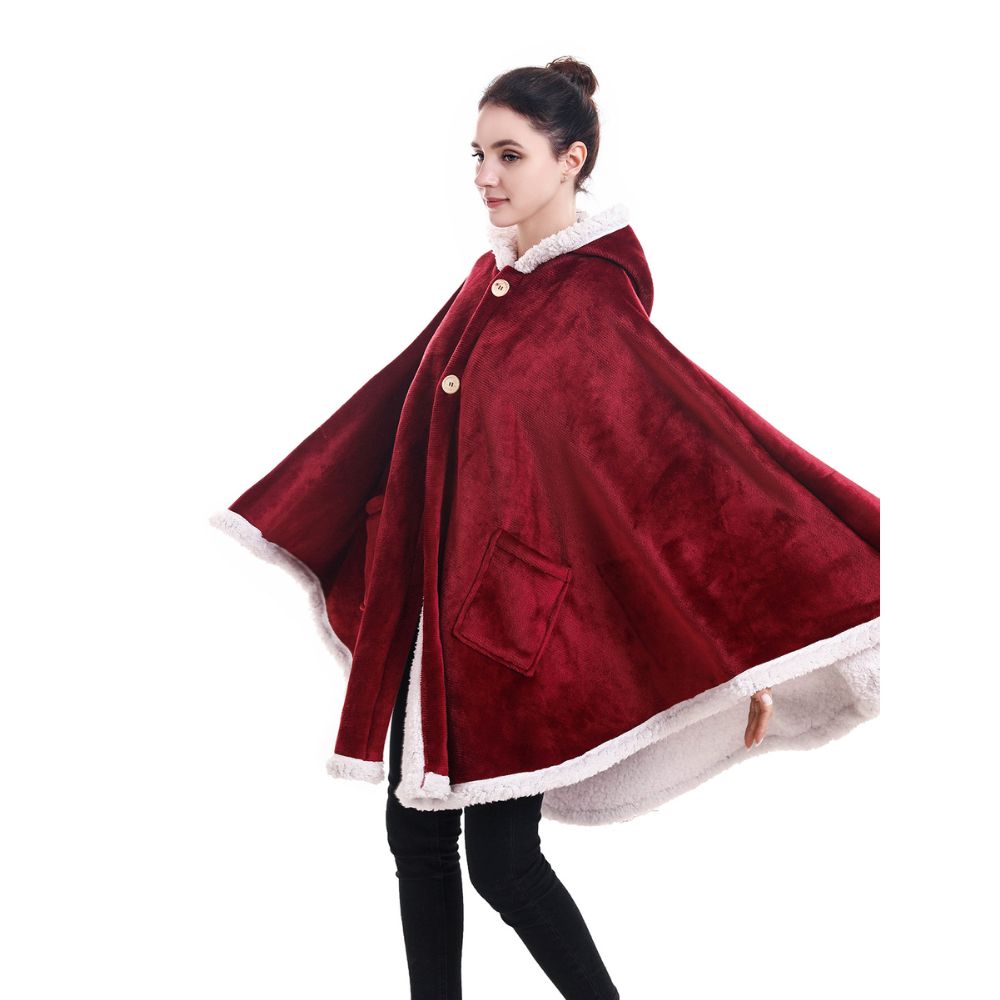 Poncho Plaid cape Géant Iris  Bordeaux