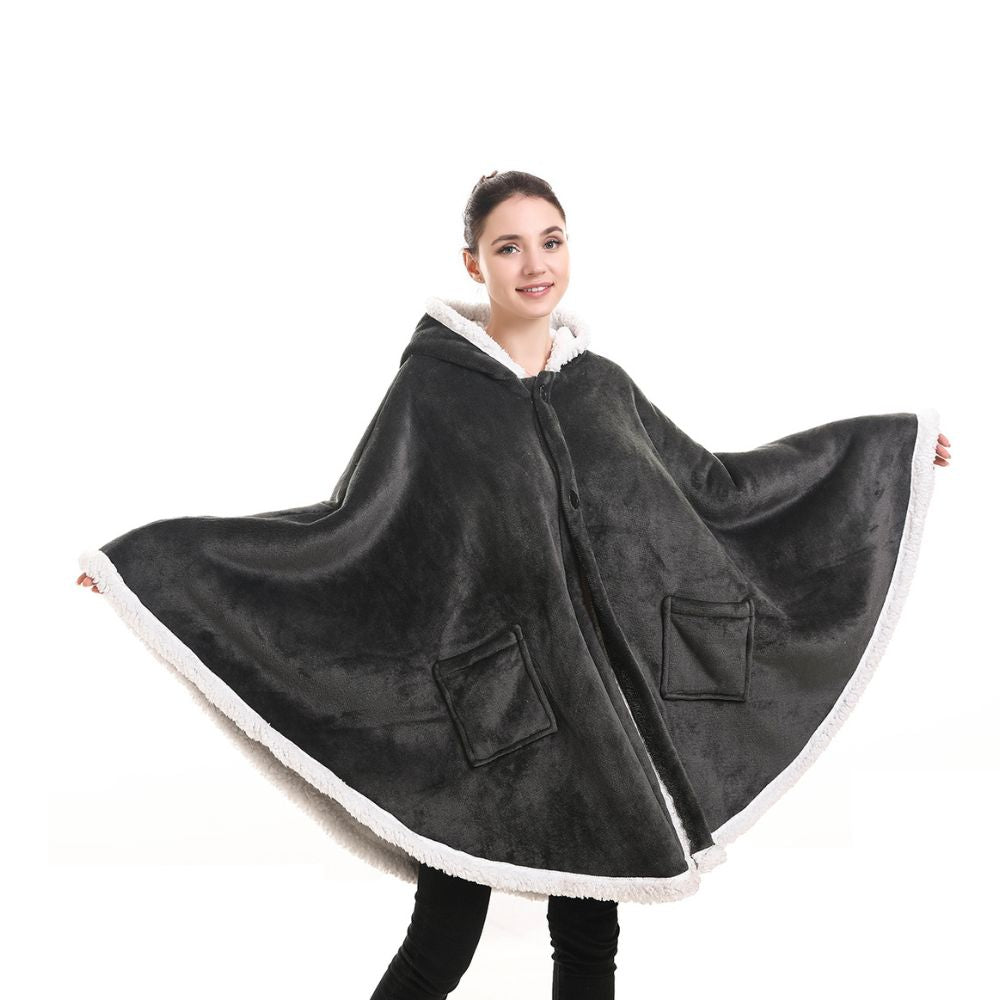 Poncho Plaid hiver Géant Iris gris