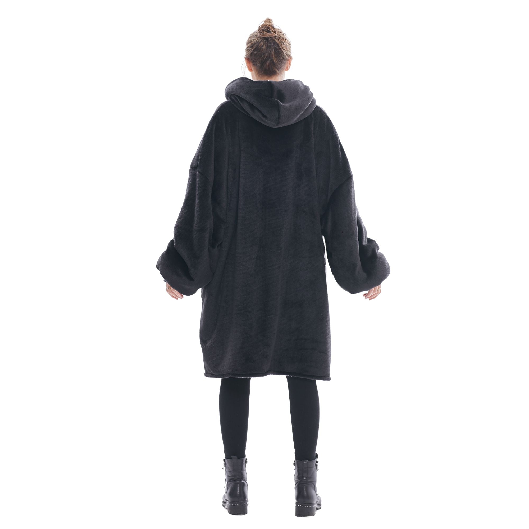 Pull Plaid Femme Sweat Polaire Géant Oversized Hoodie® chaud confortable doux moelleux cosy noir