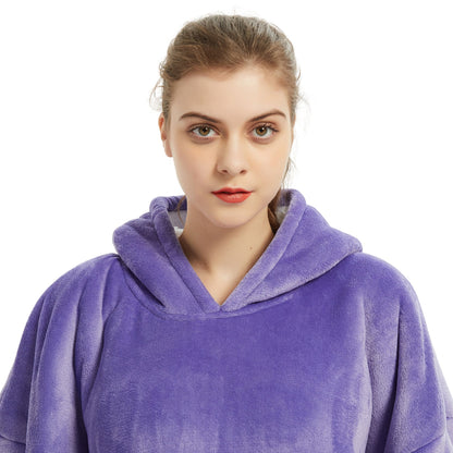 Pull Plaid Femme Sweat Polaire Géant Oversized Hoodie® col ajusté V violet