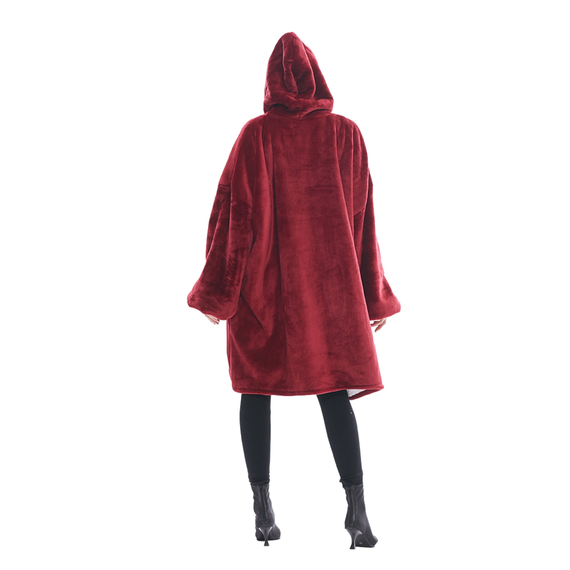 Pull Plaid Femme Sweat Polaire Géant Oversized Hoodie® doublure polaire bordeau rouge