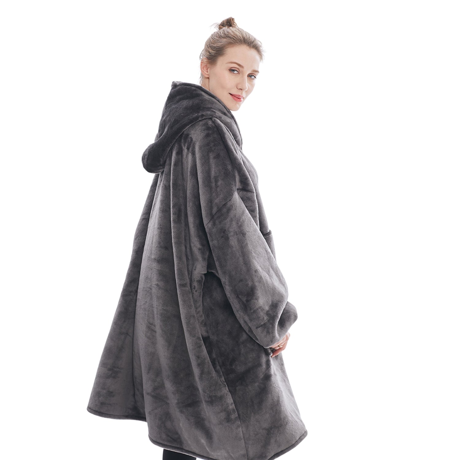 Pull Plaid Femme Anthracite Sweat Polaire Géant Oversized Hoodie® doublure polaire sherpa gris