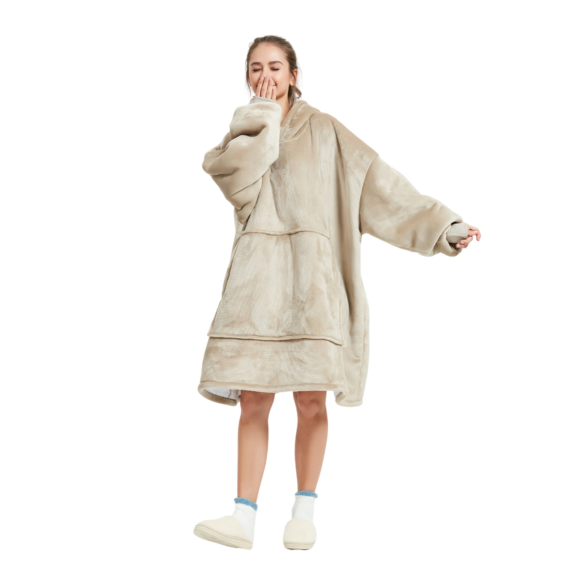 Sweat Plaid Femme Beige Pull Plaid Polaire Géant doublure polaire sherpa The Oversized Hoodie®