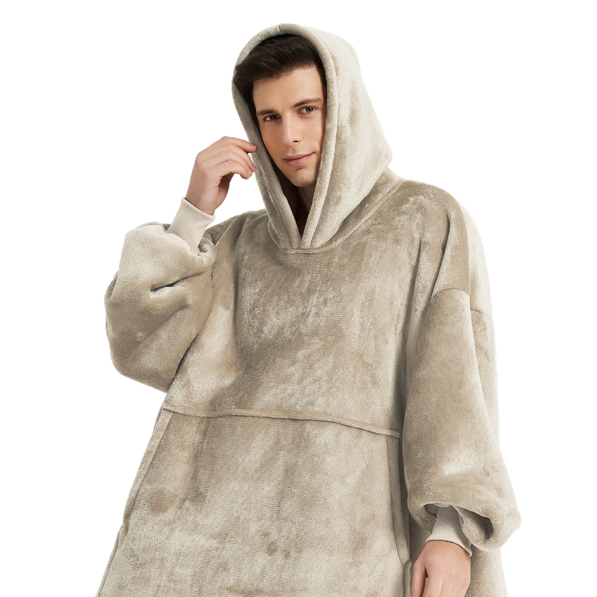 Pull Plaid Homme Beige Sweat Polaire Géant doublure polaire sherpa hiver The Oversized Hoodie