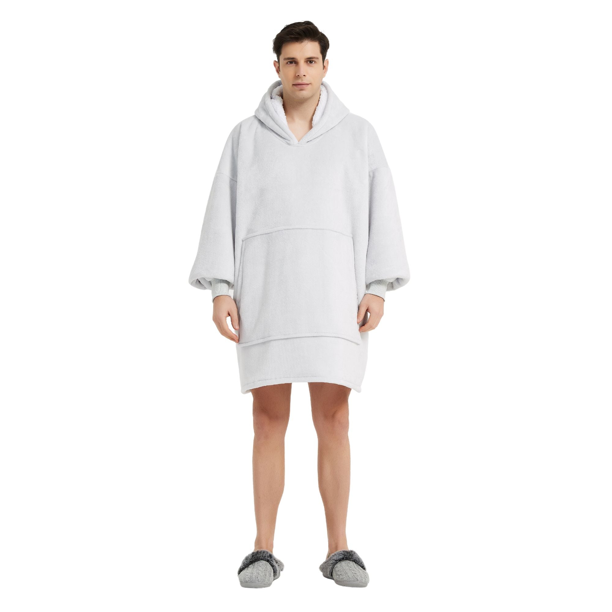 White Silver Wearable Blanket Hoodie for Men Oversized Hooded Blanket Snuggle Hoodie