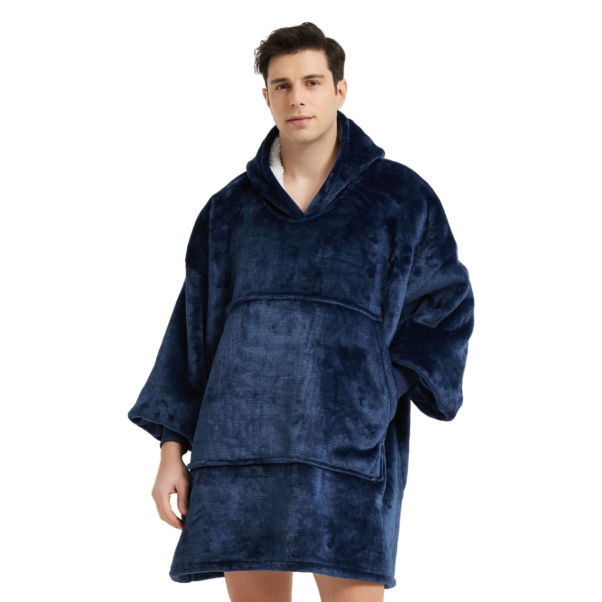 Pull Plaid Homme Bleu Sweat Polaire Géant flanelle microfibre polyester The Oversized Hoodie 