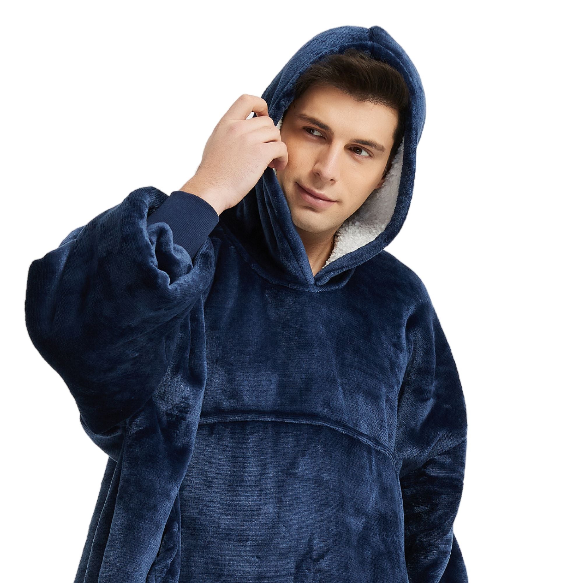 Pull Plaid Homme Bleu Sweat Polaire Géant grande capuche fourrée doublée The Oversized Hoodie 