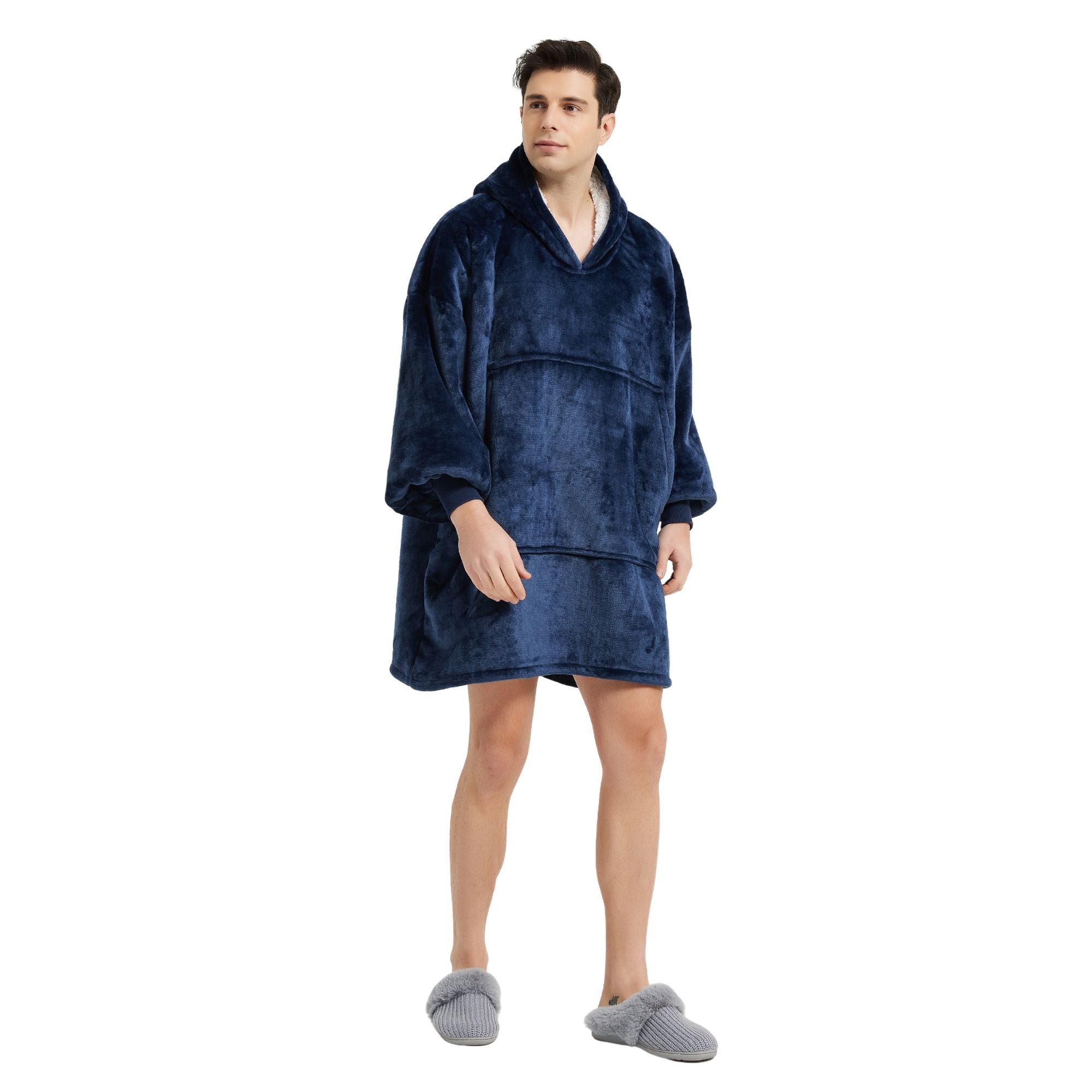 Pull Plaid Homme Bleu Sweat Polaire Géant long chaud doux confortable cosy moelleux The Oversized Hoodie 