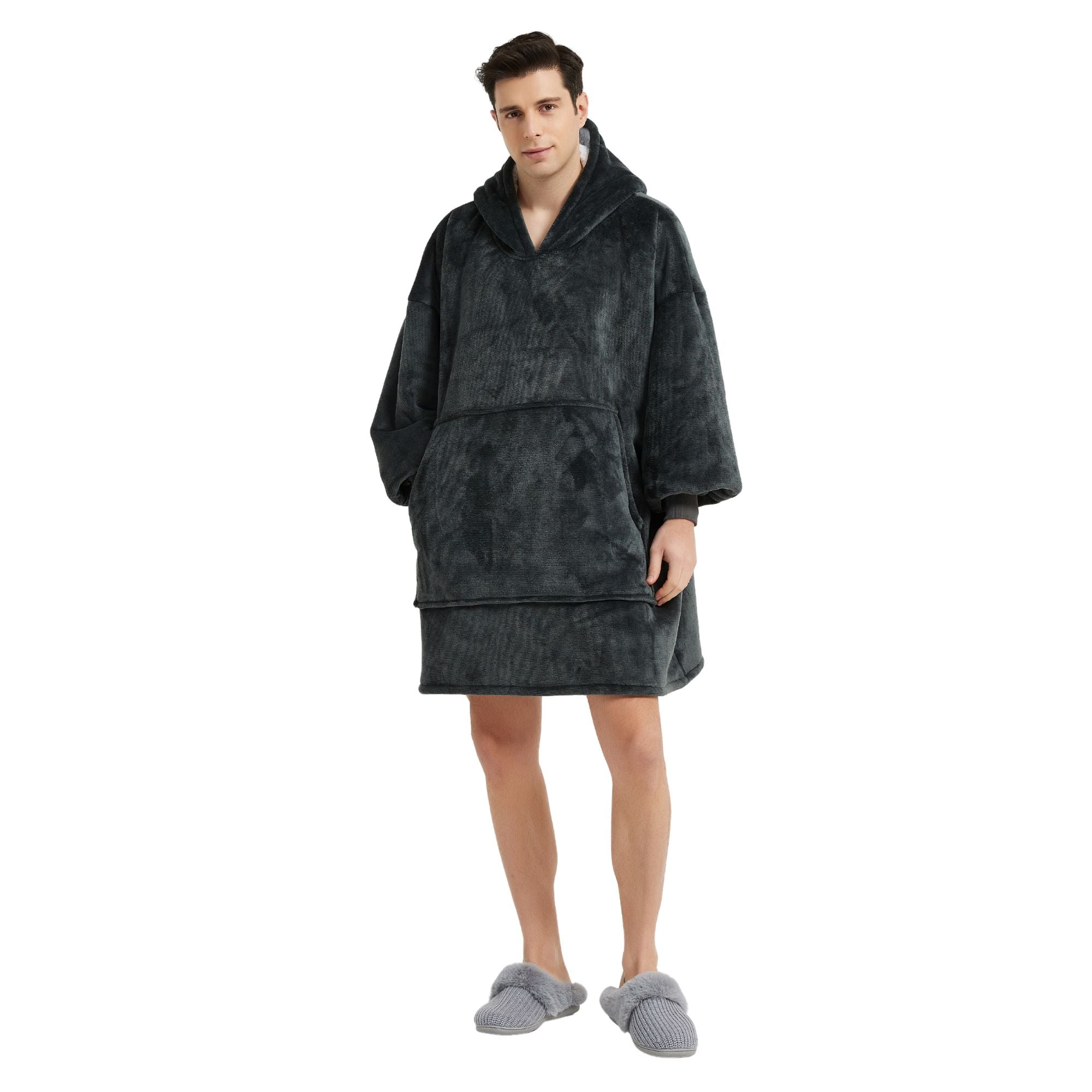 Pull Plaid Homme Gris foncé Sweat Polaire Géant long chaud doux confortable cosy moelleux The Oversized Hoodie