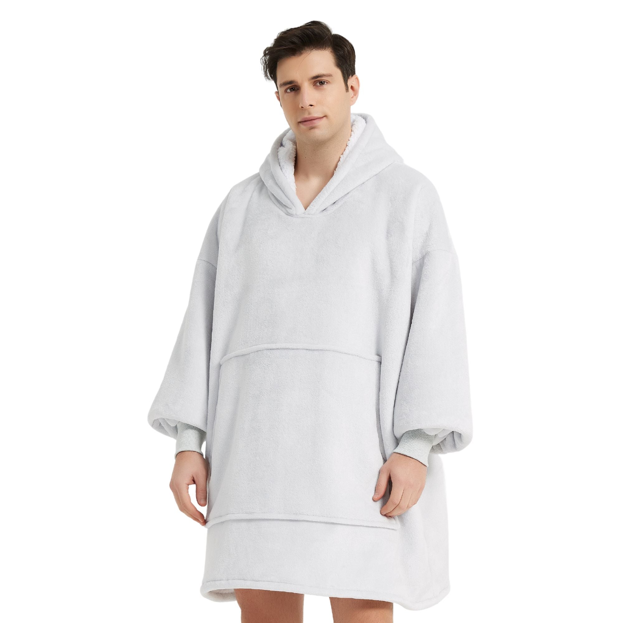 The Oversized Hoodie® Original blanc argent homme poche centrale géante 