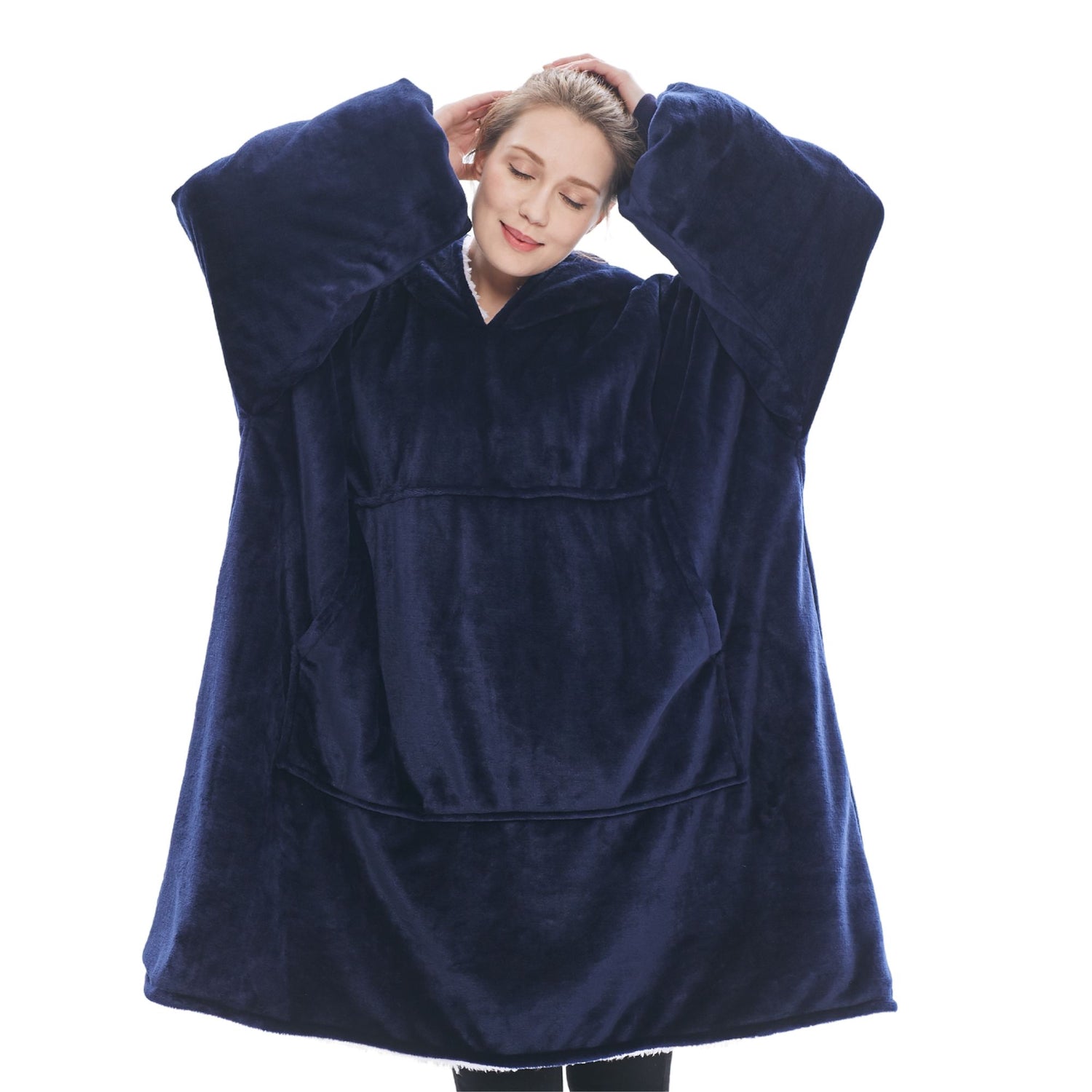 The Oversized Hoodie® navy blue woman hood large central pocket 