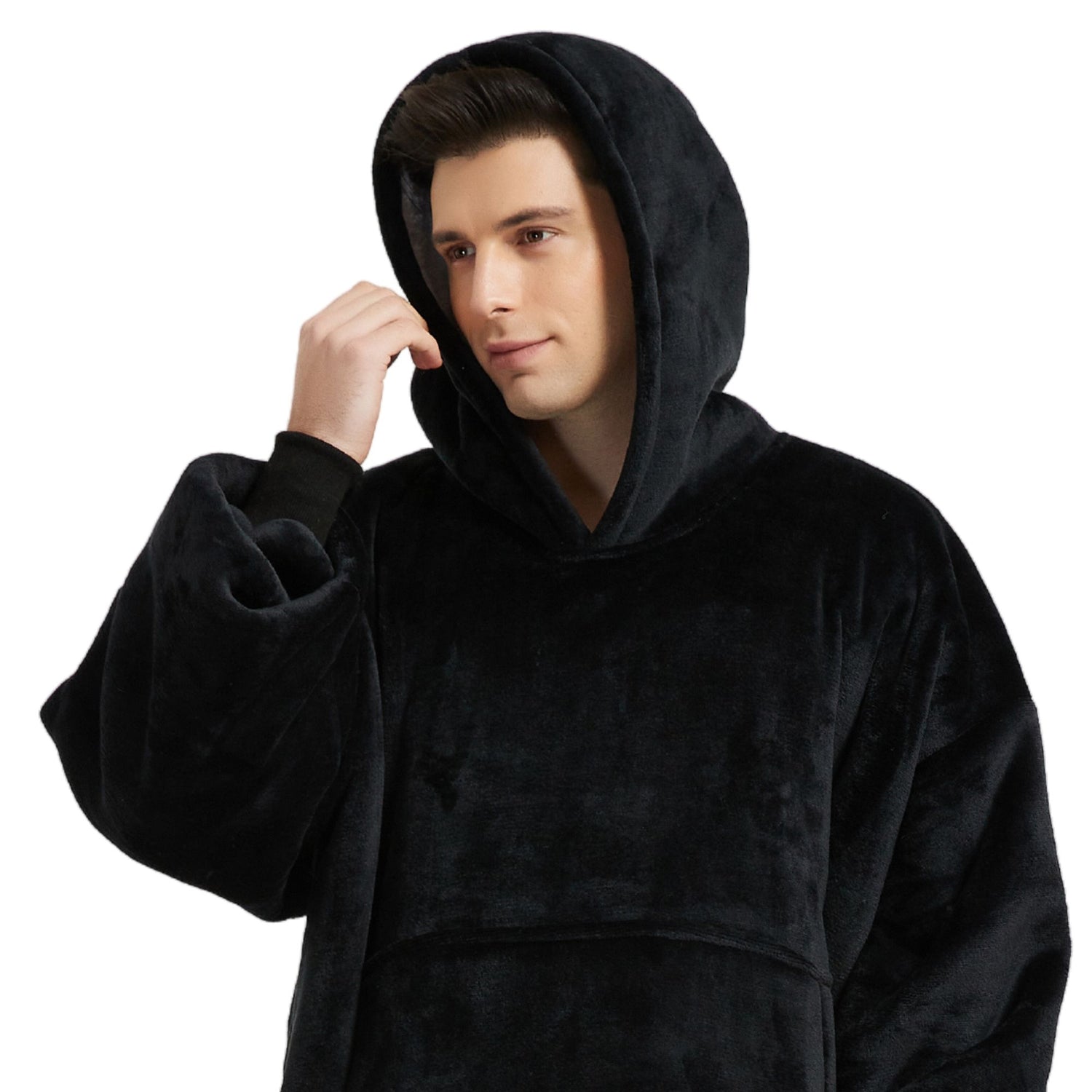 The Oversized Hoodie® noir homme flanelle microfibre textile 