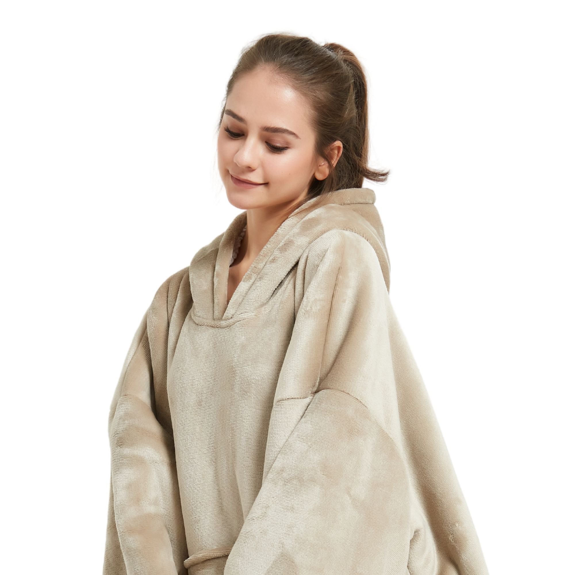 The Oversized Hoodie® woman flannel micofiber polyester textile beige 