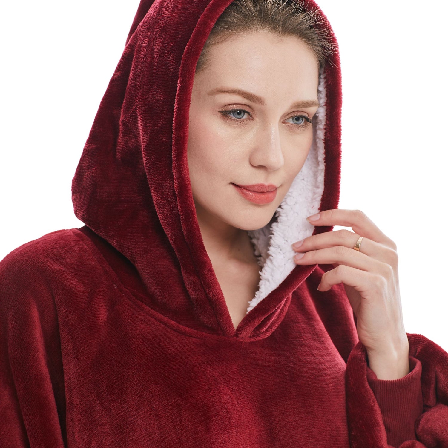 The Oversized Hoodie® woman flannel micofiber polyester textile red burgundy 